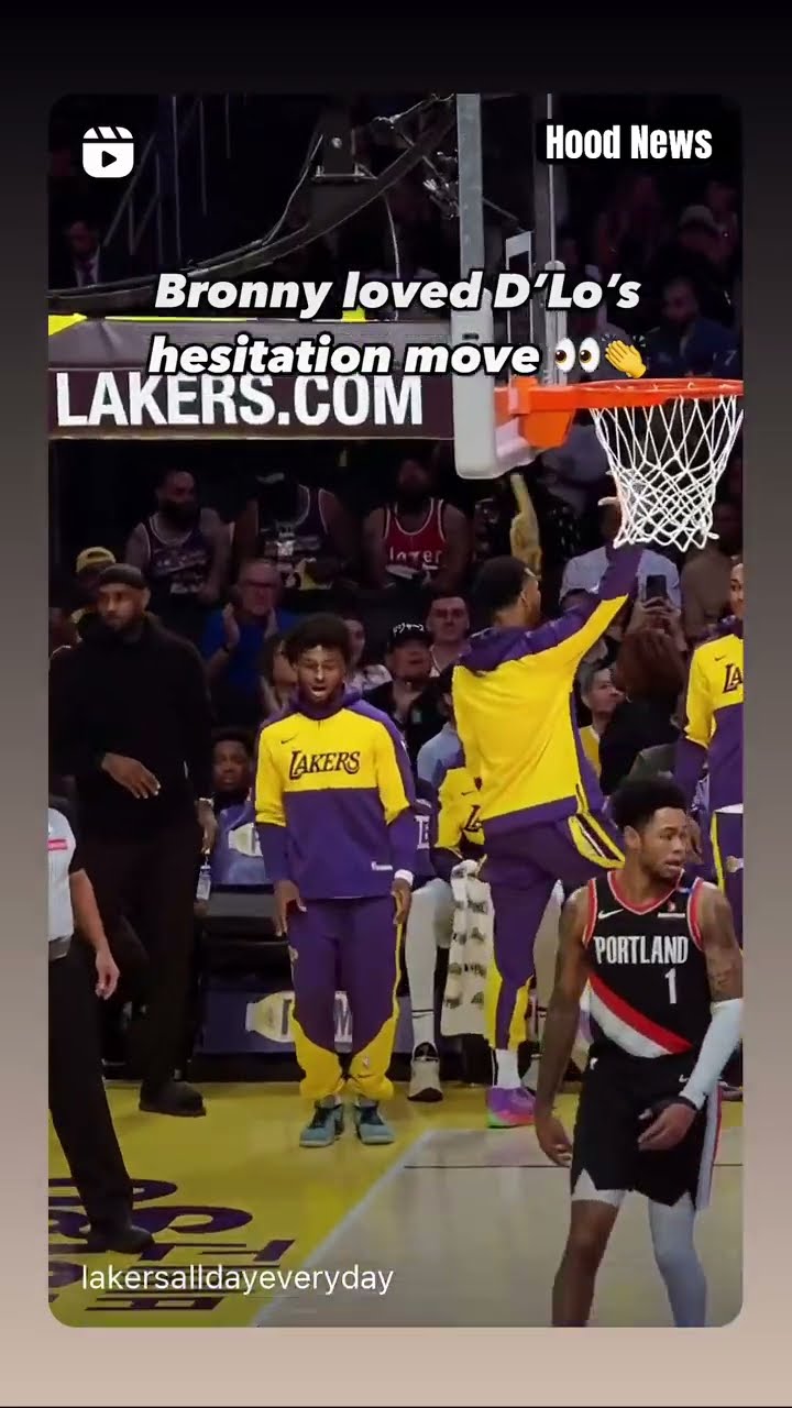 Bronny was loving it #hoodnews #layup #dangelorussell #bronnyjames #hesitation #basketball #omg