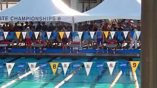 Allen Dempster winning the California State High School championships in the 100 Backstroke