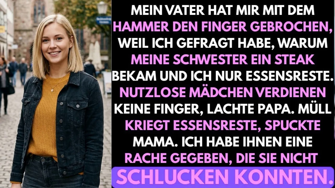 Mit dreizehn legte mein Vater meine Hand auf die Küchentheke und zertrümmerte meine Finger mit einem Hammer, weil ich gefragt hatte, warum meine Schwester Steak bekam und ich ein Stück Brot mit...