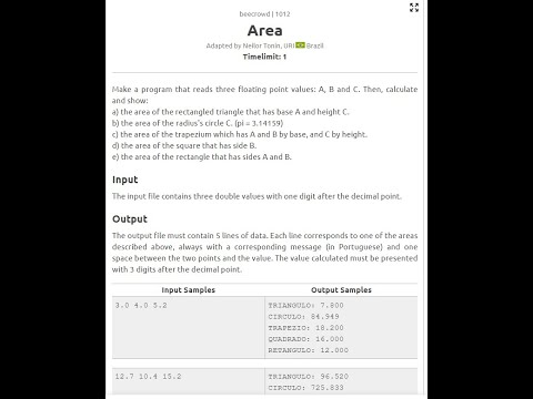 BeeCrowd Solution   Problem No : 1012 II URI for beginner