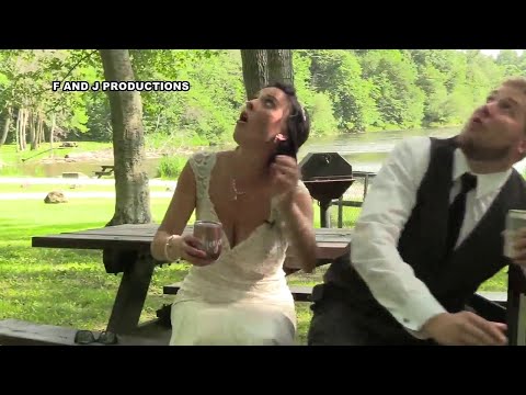Video shows newlyweds barely escape tree branch