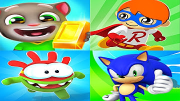Talking Tom Gold Run vs Sonic Dash vs Tag with Ryan vs Om Nom Run - All Characters Unlocked