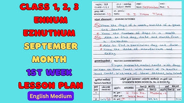 Class 1, 2, 3 Ennum Ezhuthum Lesson Plan September Month 1st Week English Medium