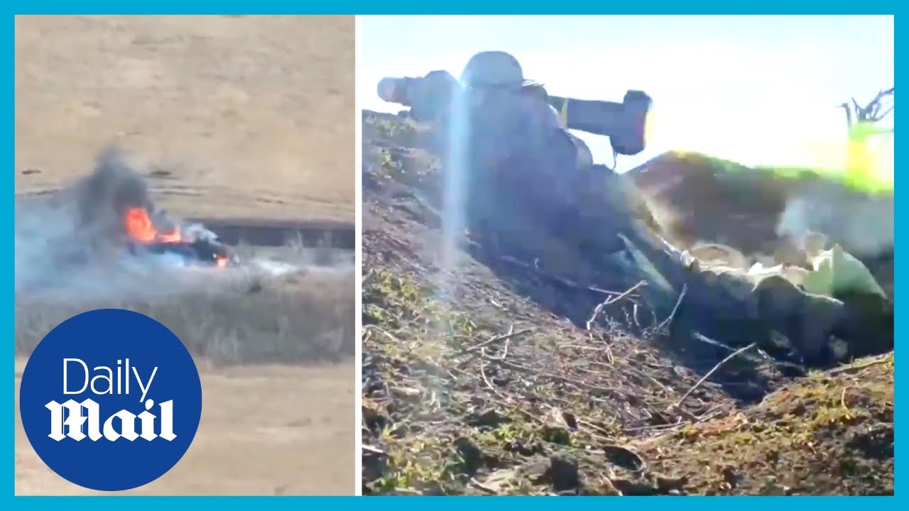Moment Ukraine soldier destroys Russian tank with US-made Javelin missile