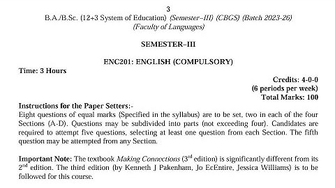 BA / BSc 3rd Semester English Compulsory Syllabus 2024 GNDU University | Ba 3rd Semester Syllabus