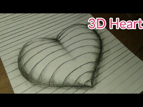 How to draw 3D heart on paper step by step,,,/ trick art - YouTube