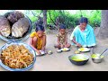 taro root with dry fish recipe santali tribe mother prepared for her babies || taro root recipe