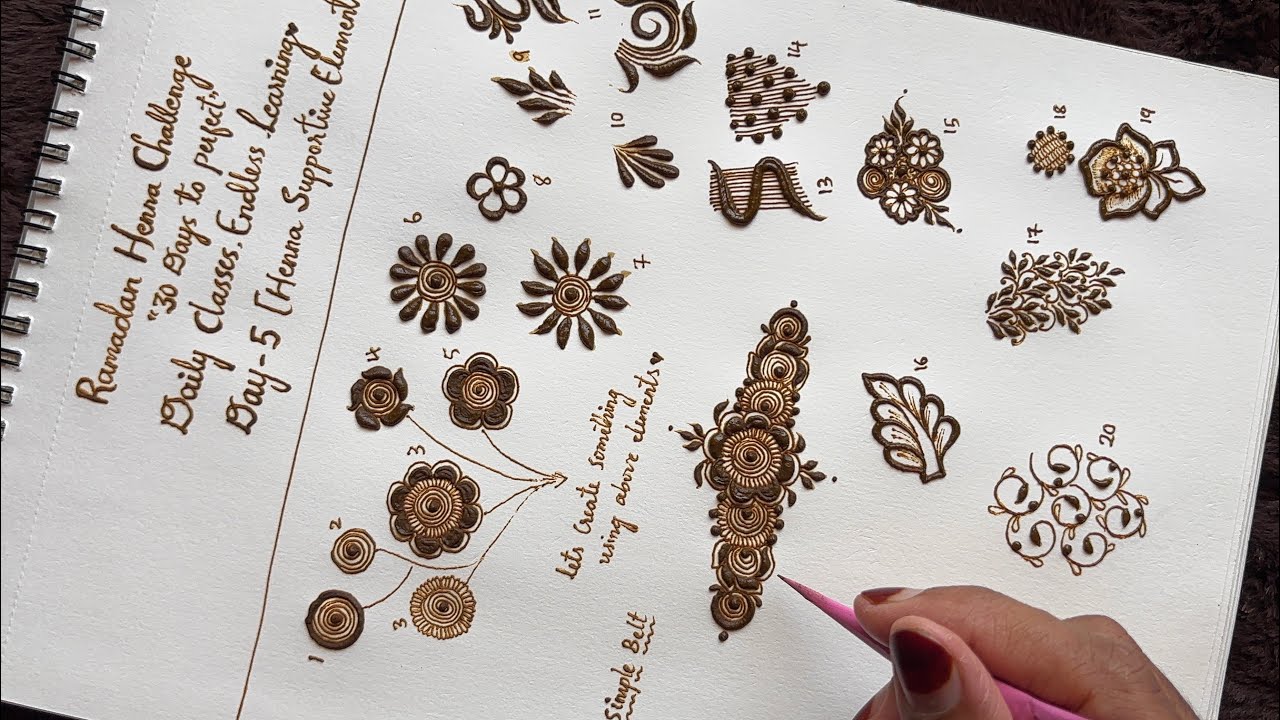 Ramadan Henna Challenge Day 5 / Learn Basic Henna Supportive Elements / Learn Henna With Thouseen
