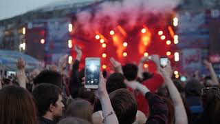 Videoblocks Rear View Of Festival Crowd Raising Their Hands Open Air Concert Hip Hop Rap Music Stude