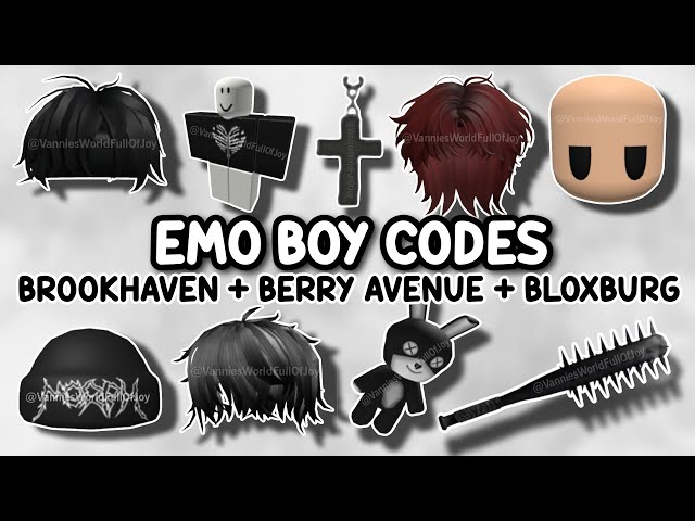 EMO BOY ACCESSORY, FACE & CLOTHES ID CODES FOR BROOKHAVEN RP, BERRY AVENUE  & BLOXBURG 🖤✨ 