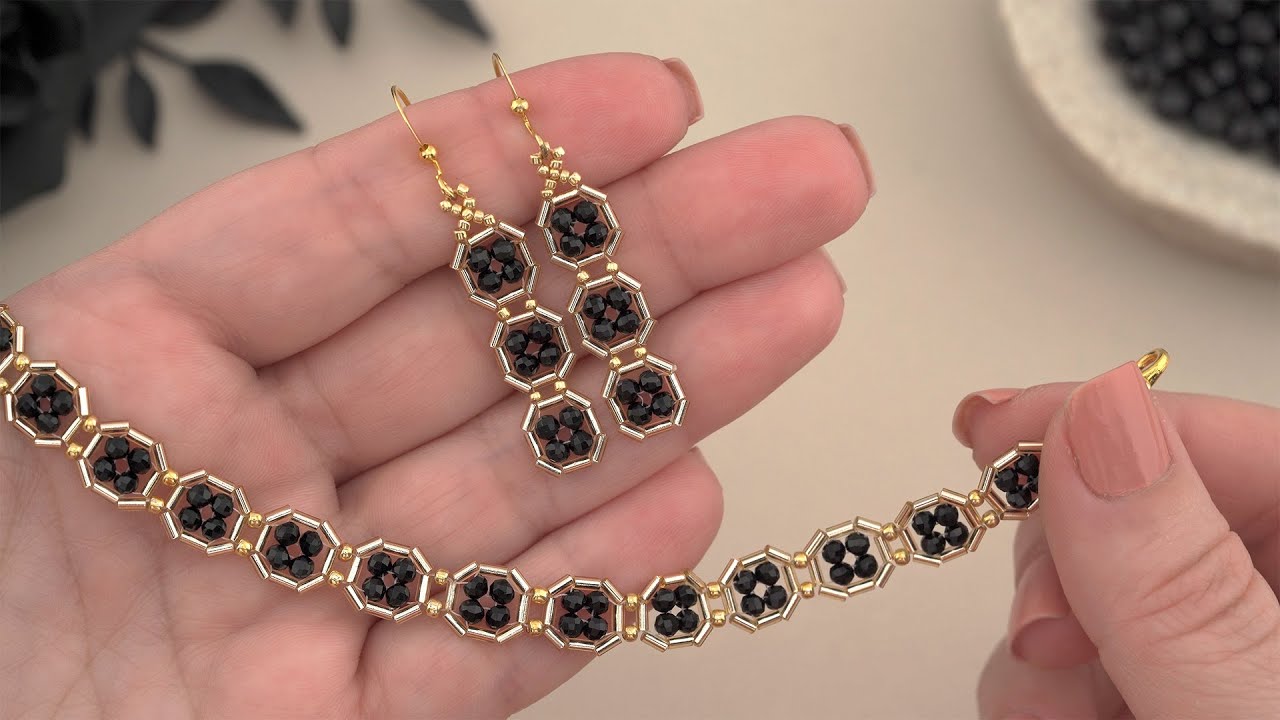 Bugle Beads Jewelry Tutorial: Crystal Bugle Beaded Bracelet & Earrings | Seed Bead Jewellery Making