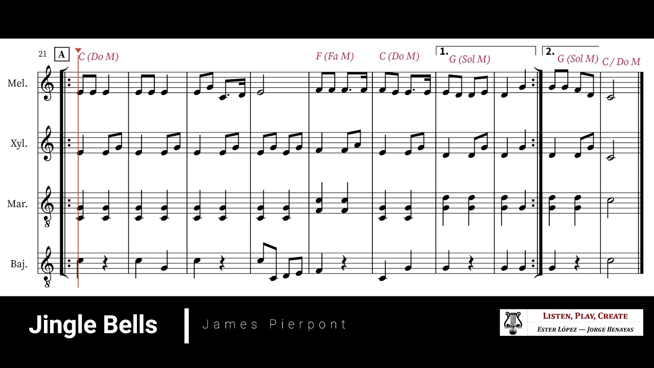 Jingle Bells - for solo glockenspiel (bell set) by James Pierpont