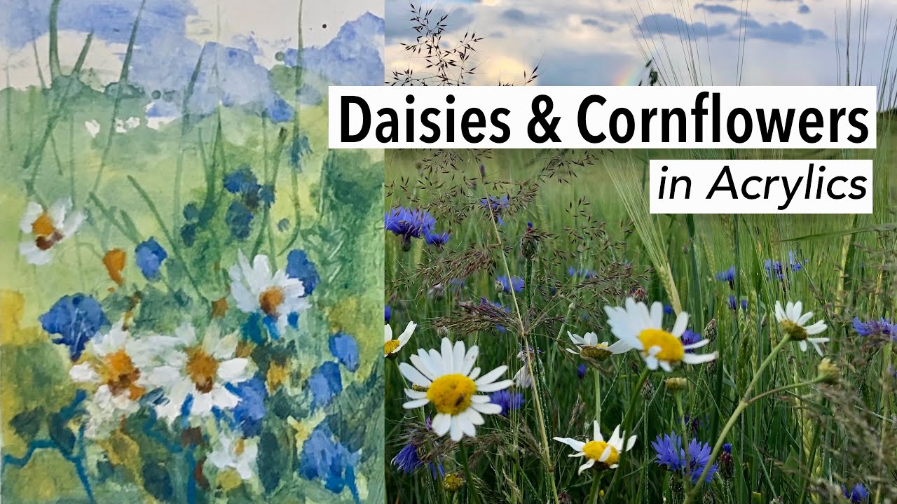 How to Paint Loose and Expressive Daisies and Cornflowers in Acrylics Tutorial