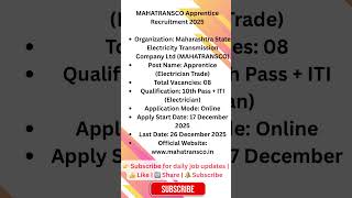 MAHATRANSCO Apprentice Electrician Recruitment 2025 – Apply Online for 08 Posts