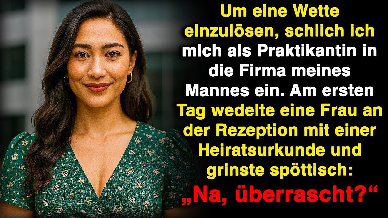 Ich hatte mich als Praktikantin in der Firma meines Mannes eingeschleust, um eine Wette zu gewinnen. Am ersten Tag knallte eine Frau im Designeranzug eine rote Mappe auf den Tresen und zischte:...