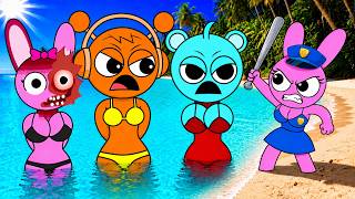 Cleaning Sky, Oren, Horror Pinki and Pinki Police From Dirt in the Sea... (Sprunki IRL Compilation)