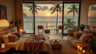Beachfront Sunset Jazz 🌴 Luxury Ocean View Bedroom for Relaxation & Sleep