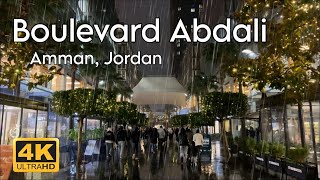 Walking in the Rain, Boulevard Abdali, Amman Jordan | Winter 4K