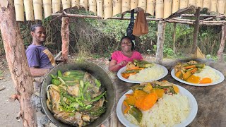 Jamaican Steam Fish Head| Pumpkin,Carrot,Okra & More With White Rice Beach Vybz