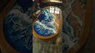 DIY Epoxy Ocean Table That Looks Like Real Water 🌊 #resinart #satisfying #woodworking
