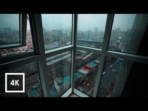 Seoul Cityscape - Rain Open Window City Sounds in Seoul, South Korea | 4k
