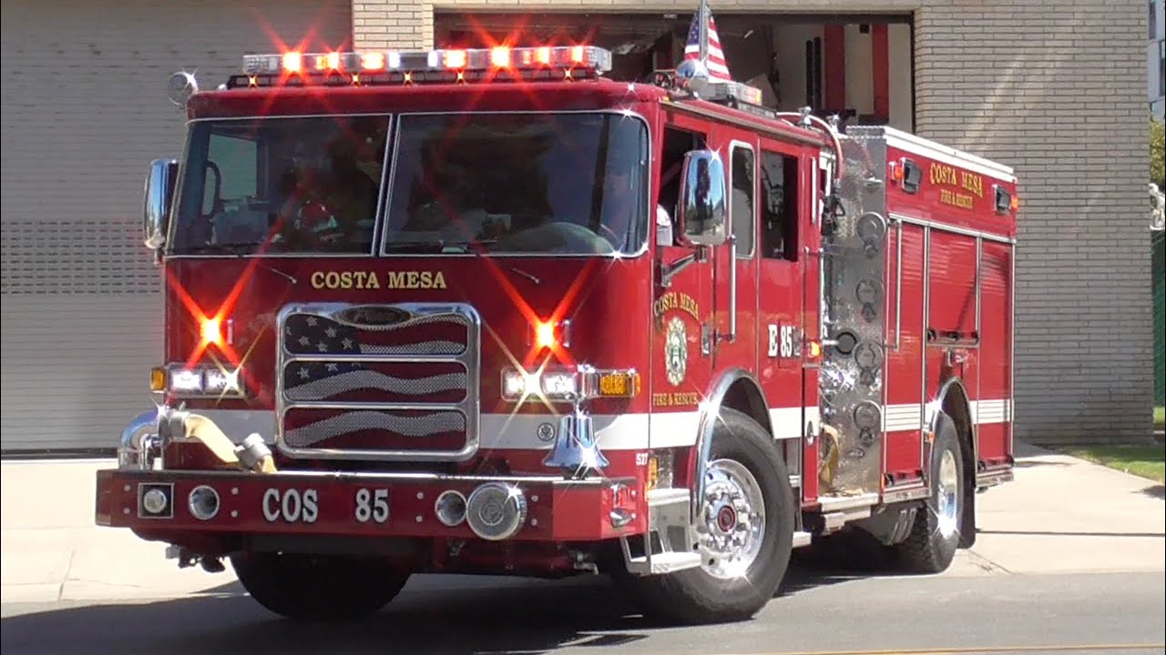 Engine 85 Rescue85 Costa Mesa Fire & Rescue Engine 85 Responding - YouTube