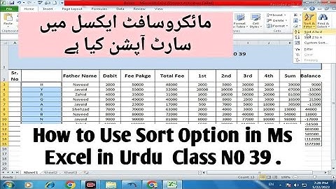 How to Use Sort Option in Ms Excel in Urdu  Class N0 39 I Office Work Education Course No39 Ms Excel