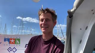 Small boat Talk with Peter Kenyon at the dock in Lanzarote ClassGlobe580