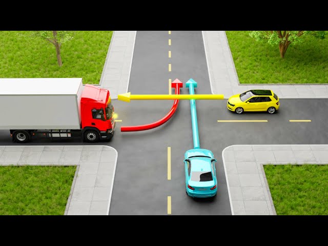 Which CAR Should PASS the Intersection FIRST? USA Driving Tests and Road Rules class=