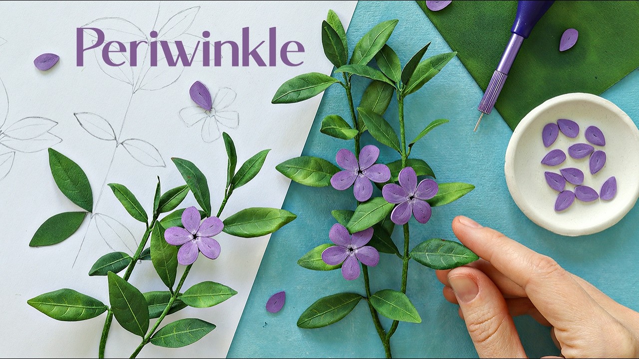 Making Periwinkle Paper Flowers Illustration 💜 Botanical Spring Crafts 🌿 Relaxing Art Process