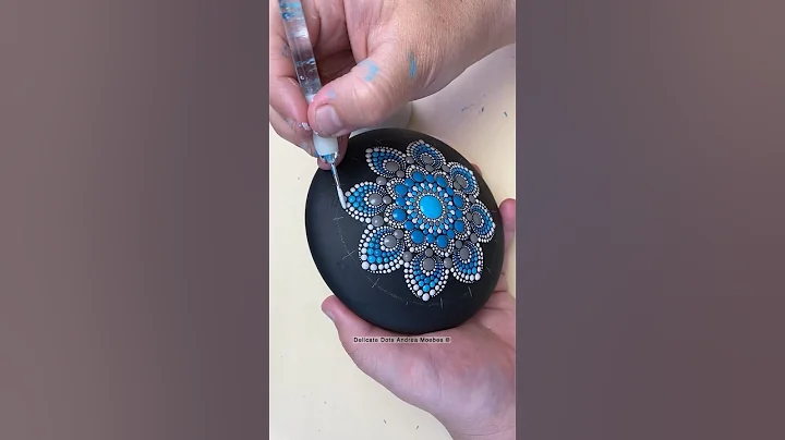Blue and grey dot mandala rock painting #art #dotart #mandala #satisfying #painting #craft #artist