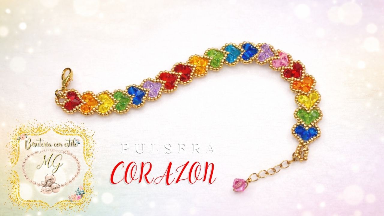PULSERA CORAZON COLORES ❤️💚💛💙| Pulsera Tejida con Hilo Y Cristales