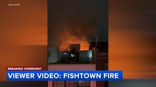 Crews battle fire on Fishtown office building rooftop