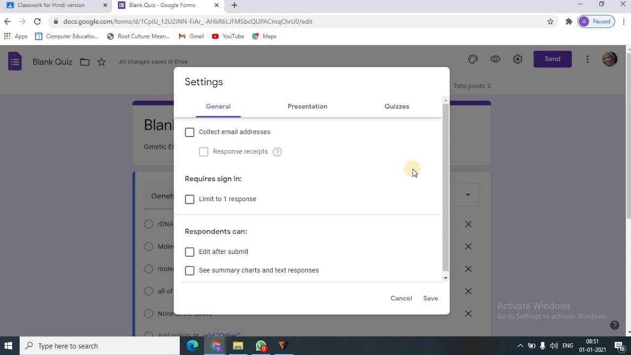 how to create multiple choice questions in google classroom hindi - YouTube