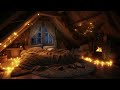 Cozy attic retreat rainy night by the fireplace
