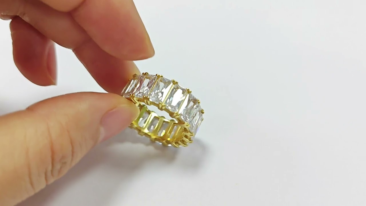 rectangle white full circle zircon wedding ring