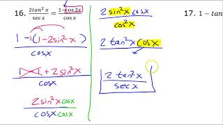 Test C (14 to 19) Verifying Trig Identities with Double Angle Identities