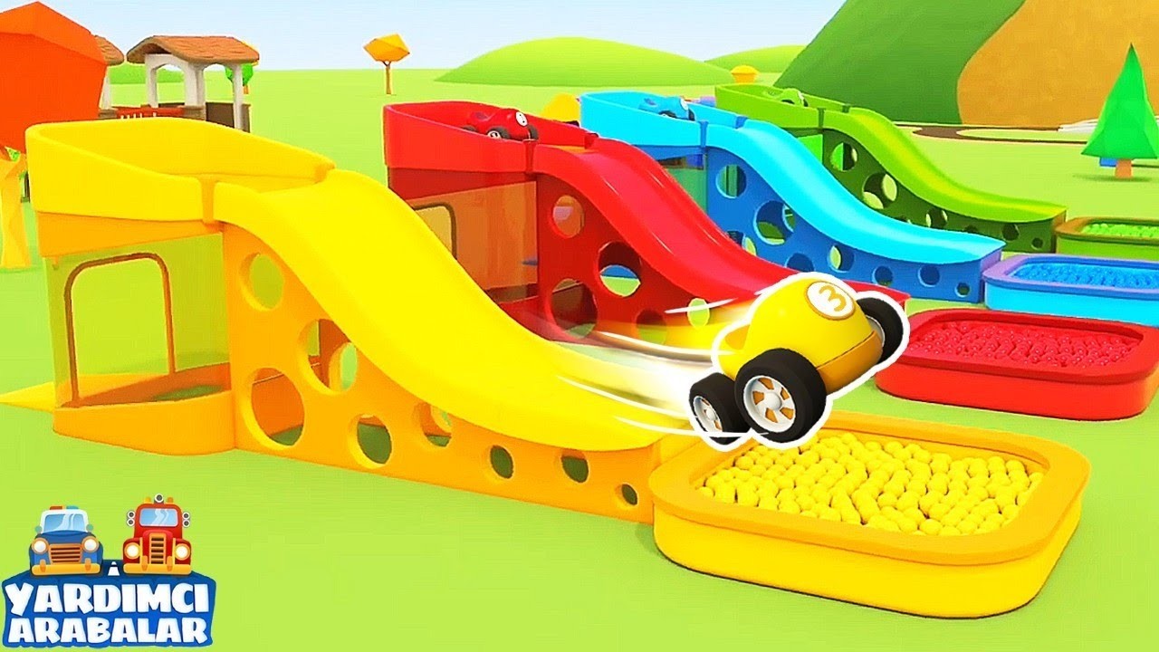 Bebekler için çizgi film - Yardımcı Arabalar - Renkli trenler arabaları ve hayvanları taşıyor!