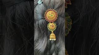 Antique gold finish multi colour stones layer design hair clips booking 7339588688