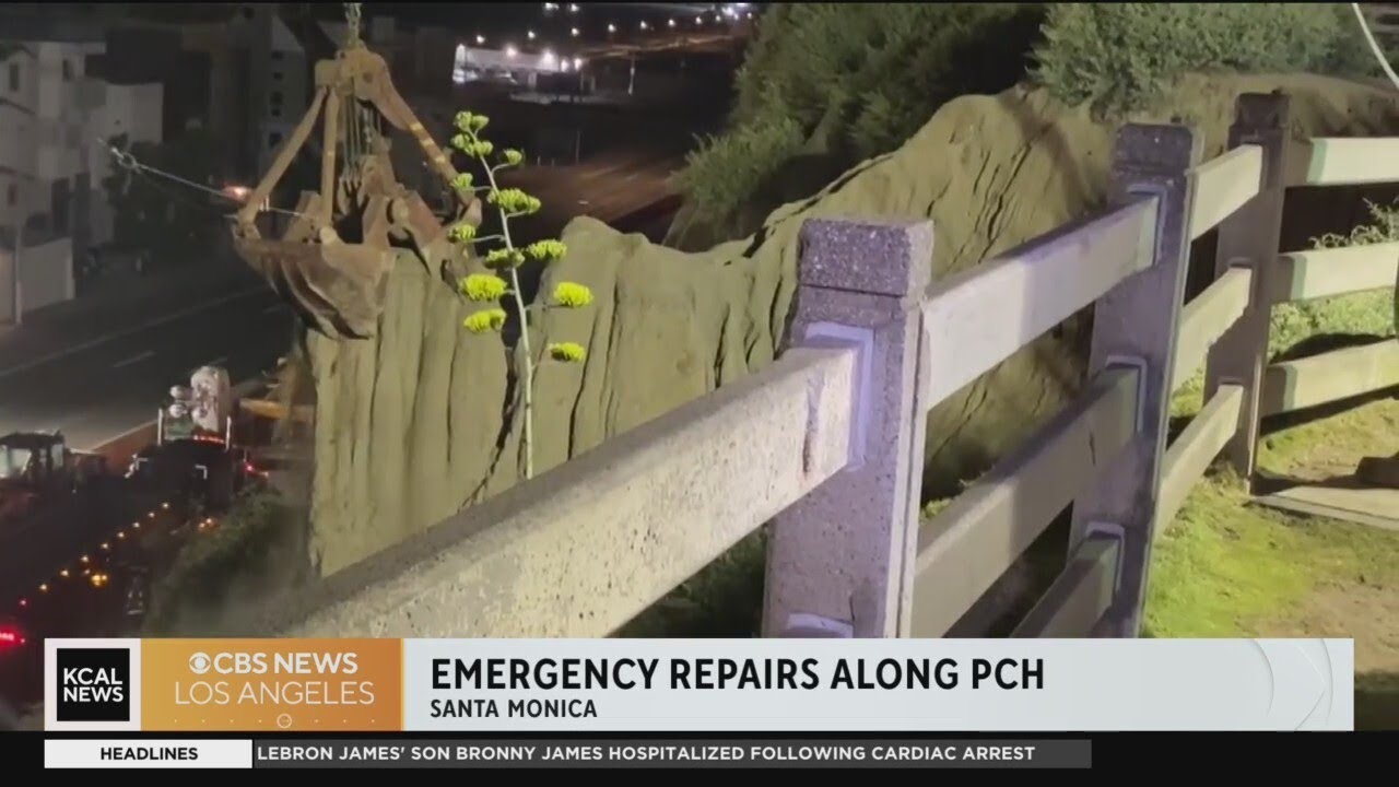 Road closures on PCH in Santa Monica as crews remove unstable cliff