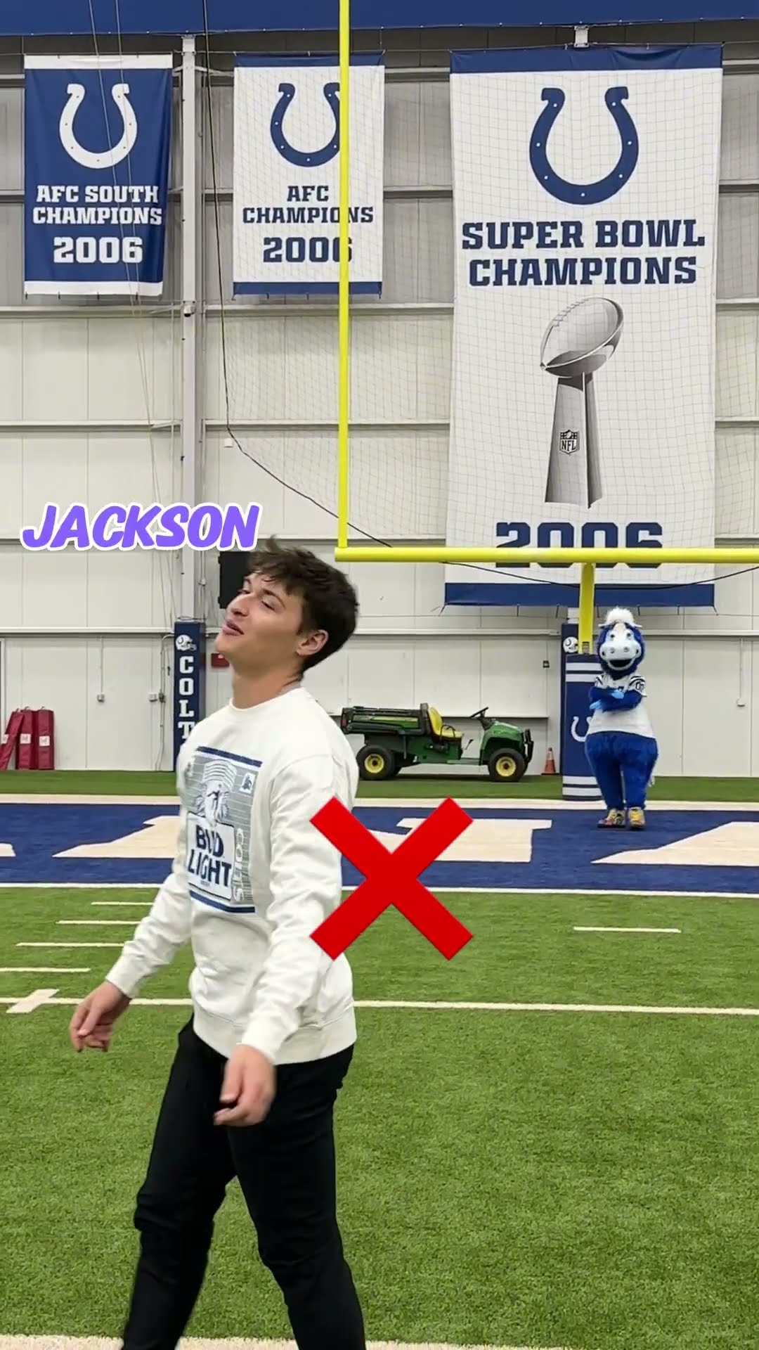 Crossbar challenge! Hit it to win! #familyfun #nfl @BlueColtsMascot