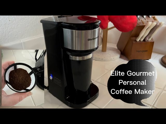 Elite Gourmet EHC114 Personal Single-Serve Compact Coffee Maker Brewer  Includes 14Oz. Thermal Travel Mug with Stainless Steel Interior, Compatible