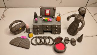 Handmade Miniature clay makeup set 😍 | Clay makeup kit with bag, Dressing Table, Eyeshadow, Shoes