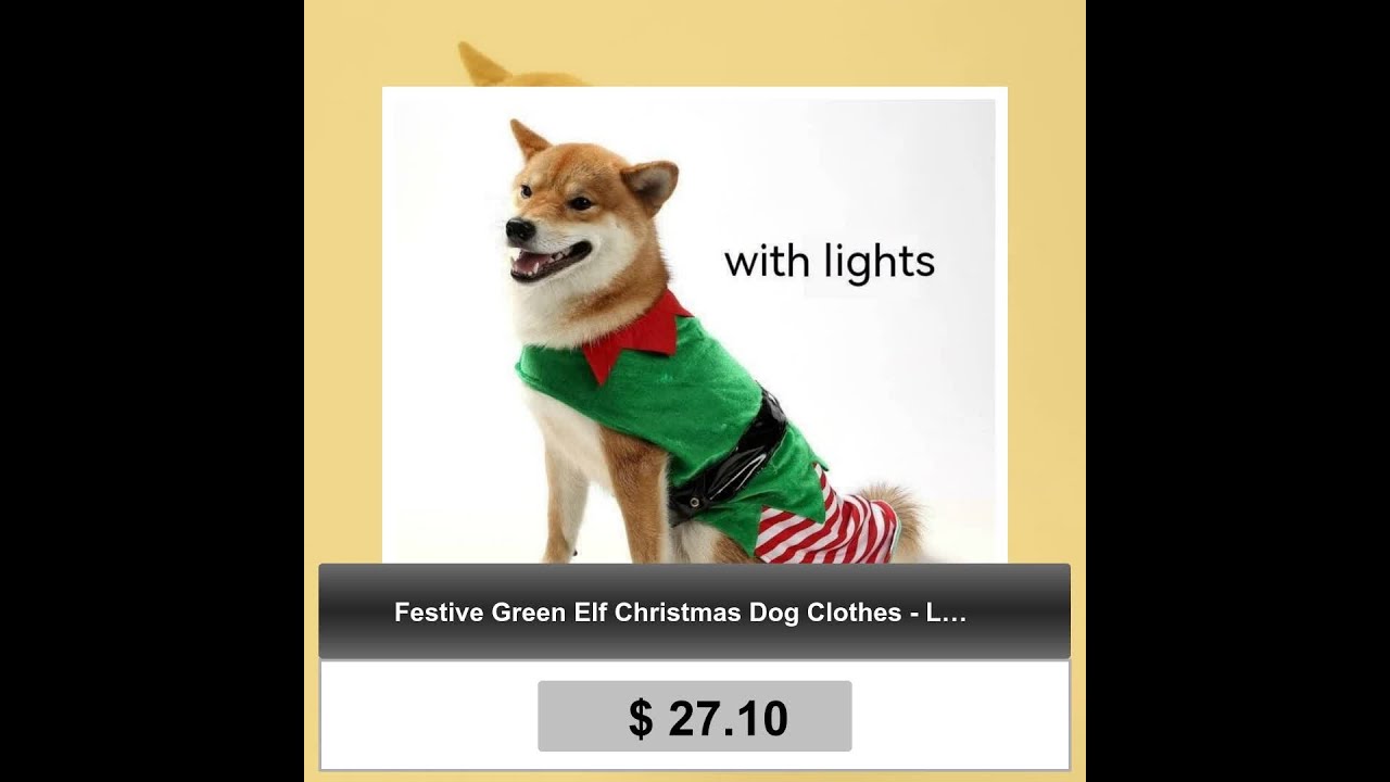 Festive Green Elf Christmas Dog Clothes - Light-Up Options Available.