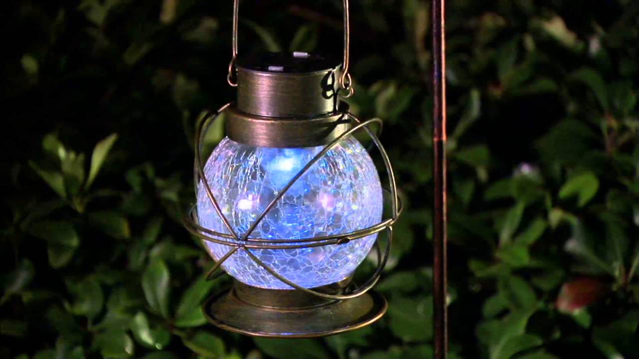 Compass Home Solar Color Changing Crackle Glass Lantern on QVC
