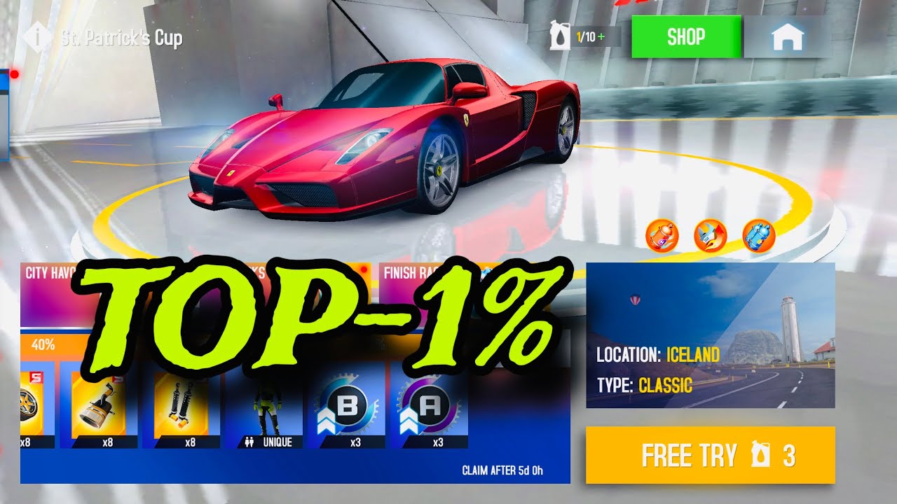 Asphalt 8, St. Patrick's Cup Iceland Ferrari Enzo Ferrari Top-1%