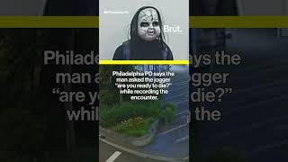 Suspect wearing Chucky mask chases woman through a park.