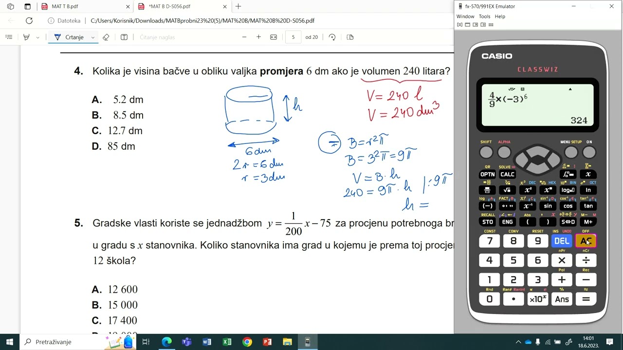 PROBNA MATURA 2023., MATEMATIKA B, 1. - 20. zadatak