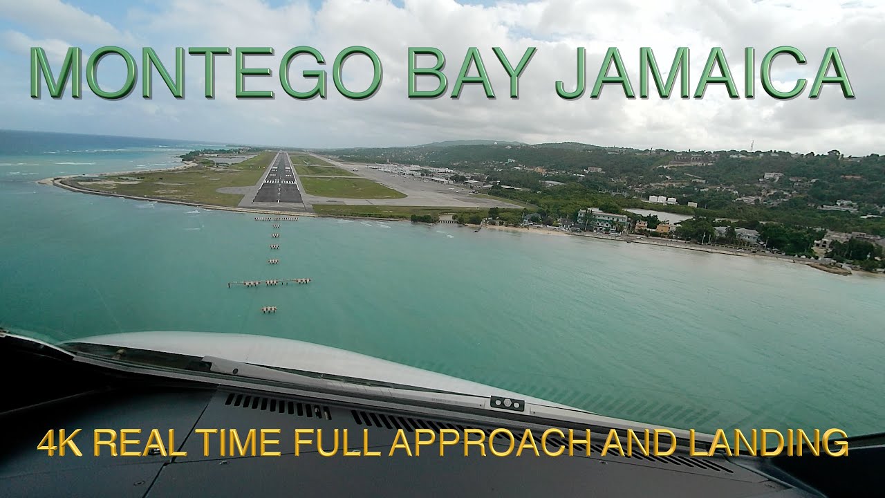 4K 14 mins Beautiful Montego Bay Jamaica Airbus Approach and Landing Runway 07 Pilot POV and voice.