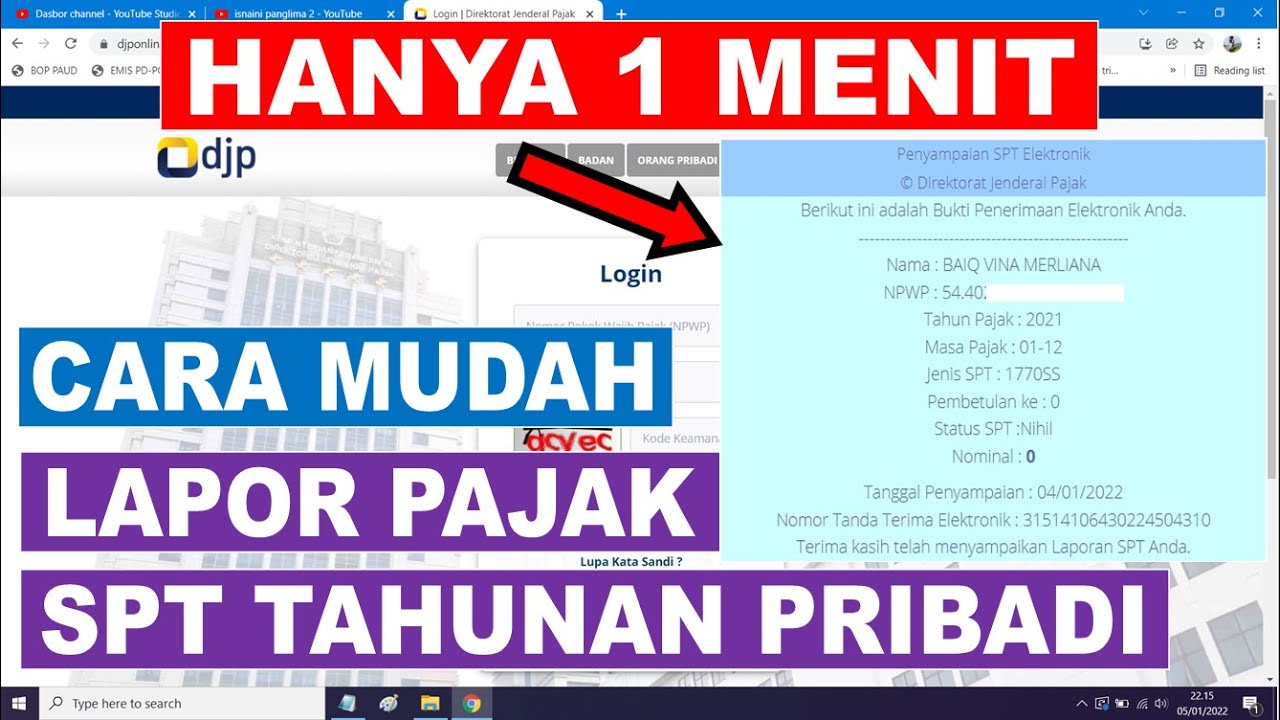 Tutorial E Filing Tahun 2022 : Cara Lapor SPT Tahunan Pribadi Secara